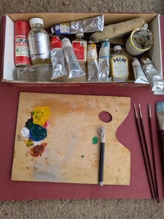 Caballete de pintor de madera con accesorios
