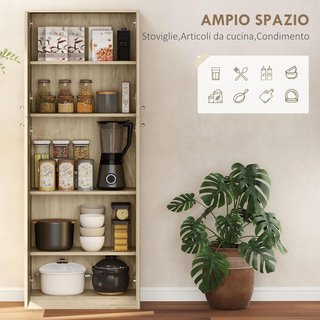 Credenza da Cucina, Mobile Dispensa con 2 Armadi, Mobile Cucina con Ripiani Regolabili in MDF, per Soggiorno, Sala, Salone, 59X31X155 Cm, Rovere
