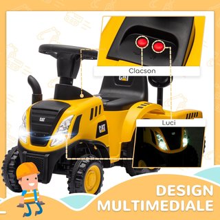 Camión Juguete para Niños de 12-36 Meses con Pala y Remolque Integrados, Excavadora para Niños a Pedales en PP y Metal, 91X29X44 Cm, Amarillo
