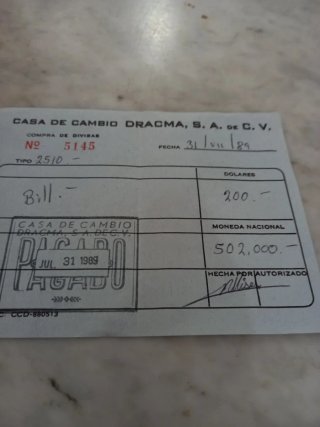 Ricevuta cambio valuta 1989 Dracma