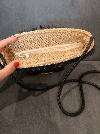 Bolso rafia Green Coast beige y negro