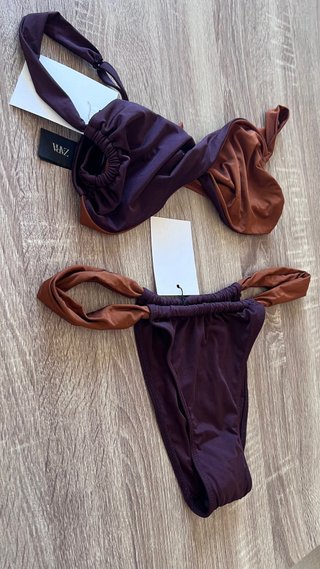 Conjunto Bikini Zara Morado y Marrón
