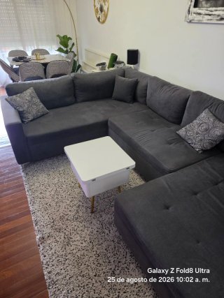 SOFA CAMA MERI ESQUINERO U GRIS ANTRACITA CON BAUL
