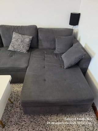 SOFA CAMA MERI ESQUINERO U GRIS ANTRACITA CON BAUL
