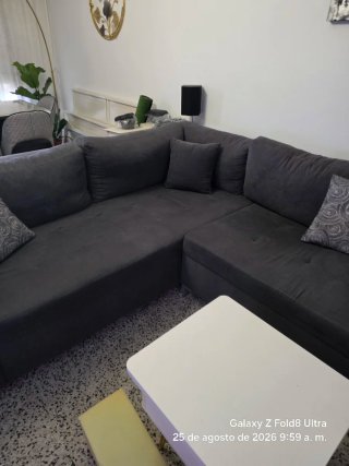 SOFA CAMA MERI ESQUINERO U GRIS ANTRACITA CON BAUL