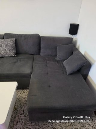 SOFA CAMA MERI ESQUINERO U GRIS ANTRACITA CON BAUL