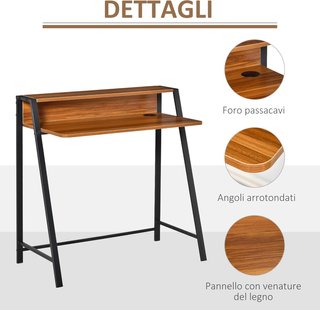 Scrivania Moderna a 2 Livelli per Camera e Ufficio, Mobili in Legno e Metallo, 84X45X85Cm, Nero e Noce