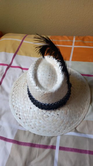 Sombrero de paja verano con pluma negra