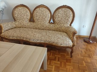 Tresillo antiguo madera y tela