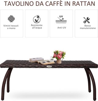 Tavolo da Esterno in Rattan Sintetico, Giardino, Terrazza Impermeabile Marrone 90X50X35Cm