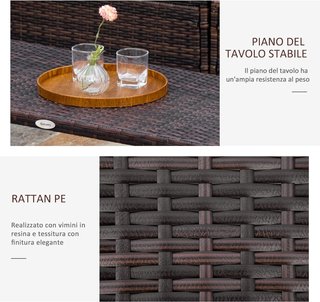 Tavolo da Esterno in Rattan Sintetico, Giardino, Terrazza Impermeabile Marrone 90X50X35Cm