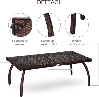 Tavolo da Esterno in Rattan Sintetico, Giardino, Terrazza Impermeabile Marrone 90X50X35Cm