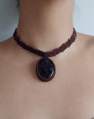 Collar Macramé Amatista Piedra Ovalada