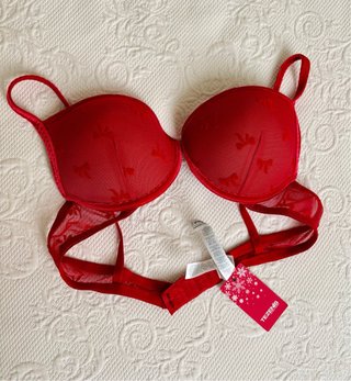 Sujetador Push Up Tezenis terciopelo rojo y lazos