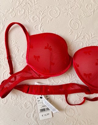 Sujetador Push Up Tezenis terciopelo rojo y lazos