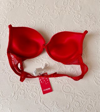 Sujetador Push Up Tezenis terciopelo rojo y lazos