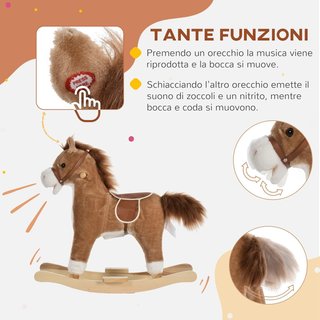 Caballo de Madera Juguete con Sonidos Realistas para Niños de 36-72 Meses, Incluye 2 Pilas AA, Marrón