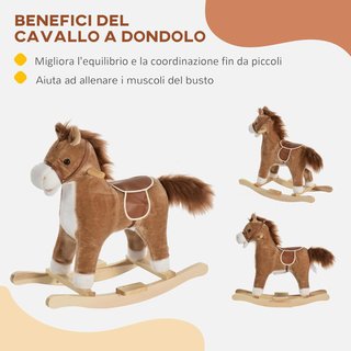 Caballo de Madera Juguete con Sonidos Realistas para Niños de 36-72 Meses, Incluye 2 Pilas AA, Marrón