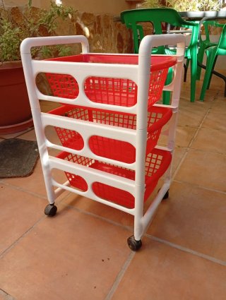 Carro verdulero plástico 3 cestas rojo