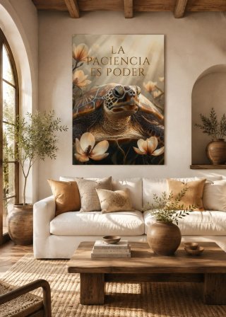 Lienzo Decorativo Tortuga y Flores
