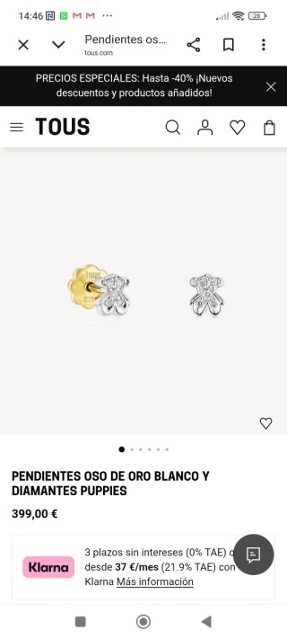 Pendientes Tous Puppies Oro y Diamantes