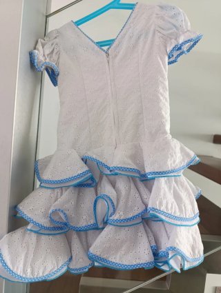 Vestido Flamenca Infantil Blanco y Azul