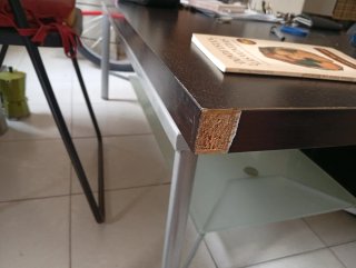 Mesa elevable madera, cristal y metal