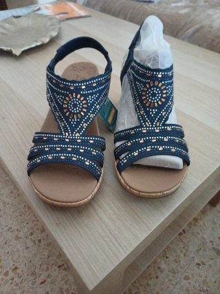 Sandalias Skechers Mujer Azul y Dorado