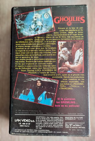 VHS Ghoulies – Primera edición Vestron/Lax Video