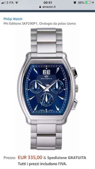 Philip Watch Cronografo Blu Argento
