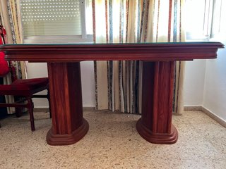 Mesa comedor madera y cristal