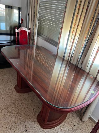 Mesa comedor madera y cristal