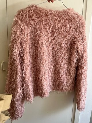 Chaqueta rosa palida peluda entretiempo