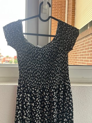 Vestido largo flores negro y blanco