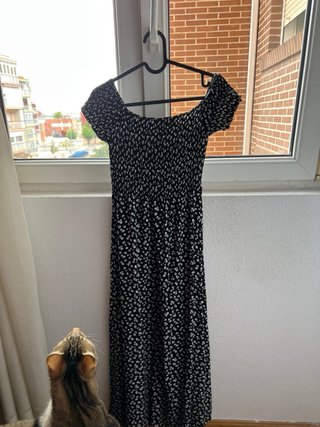 Vestido largo flores negro y blanco