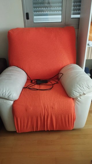 Sillón reclinable eléctrico piel blanco/naranja