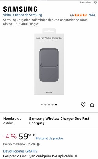 Cargador Inalámbrico Samsung Duo