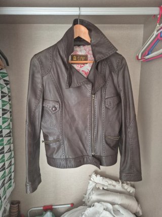 Cazadora Biker Piel Marrón Auténtica
