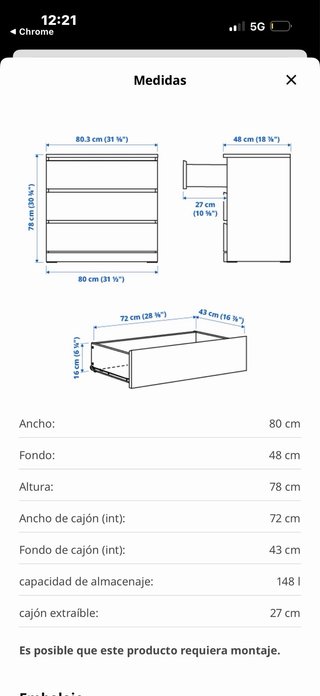 Cómoda ikea - Malm Madera