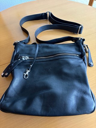 Bolso bandolera cuero natural blach negro