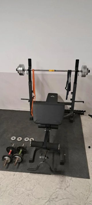 Pack Gimnasio: Banco, Rack, Barra y Mancuernas
