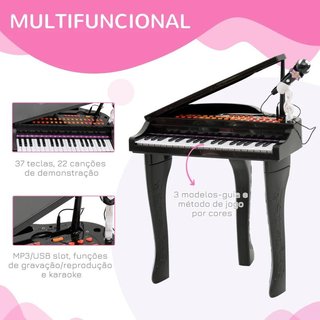 Piano per Bambini 37 Tasti Tastiera Elettronica Nera