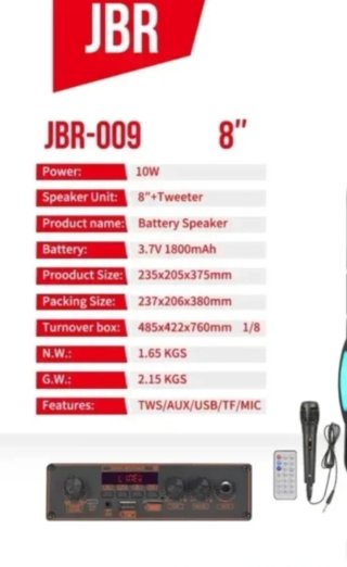 Altavoz JBR-008 con micrófono y bluetooth