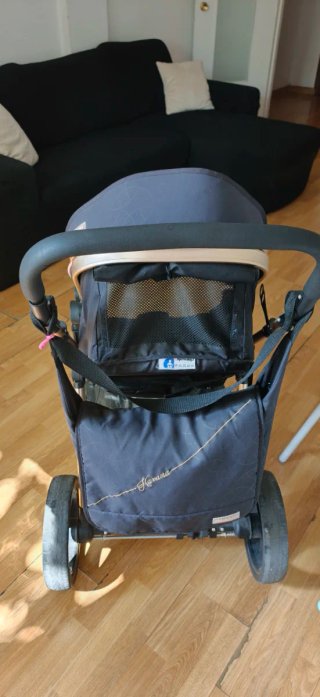 Carrito de bebé negro con detalles dorados