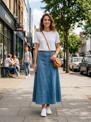Falda maxi evasé vaquera azul