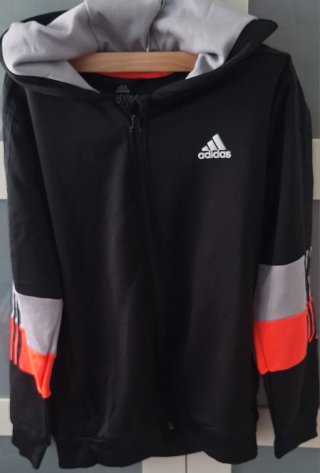 Sudadera Adidas Negra, gris y Naranja Talla 13-14