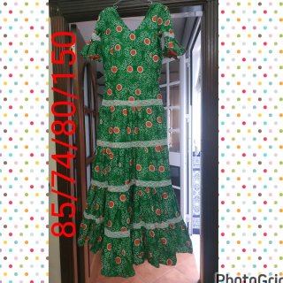 Vestido Flamenca Verde con Lunares Rojos