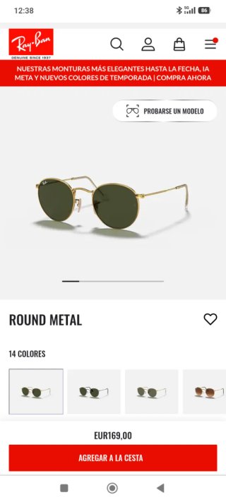 Montura Ray-Ban montura dorada