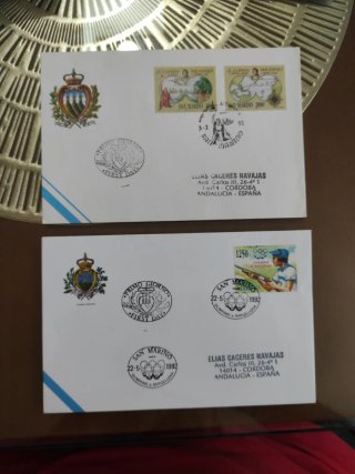 2 Sobres Primer Día San Marino 1992 Olimpiadas