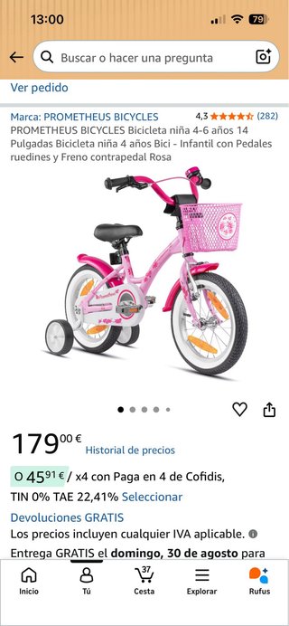 Bicicleta PROMETHEUS 14 niña 4-6 años